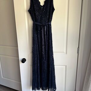 Chic Midnight Blue Lace Maxi Dress